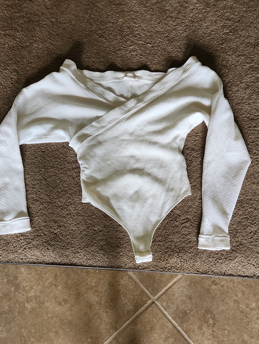 Free People Ivory Ribbed Wrap-Front Bodysuit